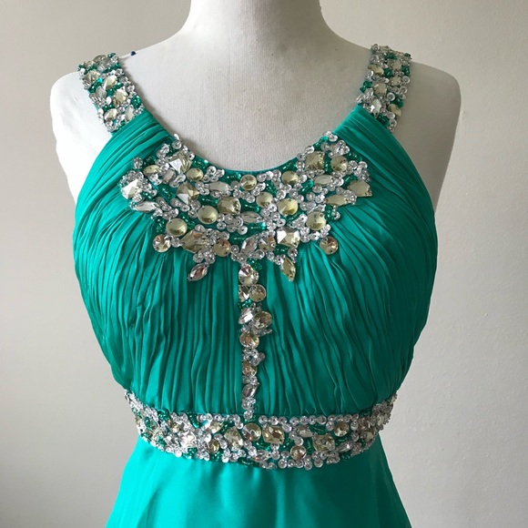 Gorgeous Teal/Jeweled Long Prom/Evening Gown - Picture 2 of 5